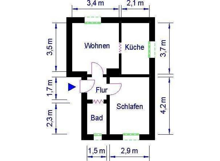 Wohnung zur Miete 257 € 2 Zimmer 36,8 m² 1. Geschoss Hugo-Junkers-Allee 121 Nordwest Magdeburg 39128