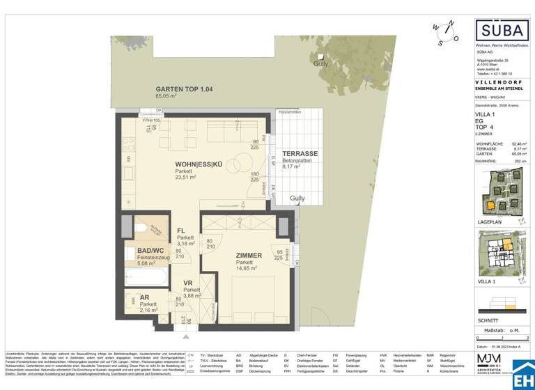 Wohnung zum Kauf - Erstbezug 295.000 € 2 Zimmer 52,5 m² EG Steindlstraße Krems an der Donau 3500
