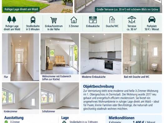 Wohnung zur Miete 1.400 € 3 Zimmer 94 m² Geschoss EG/1 frei ab sofort Ginsterweg 13 Darmstadt Darmstadt 64295