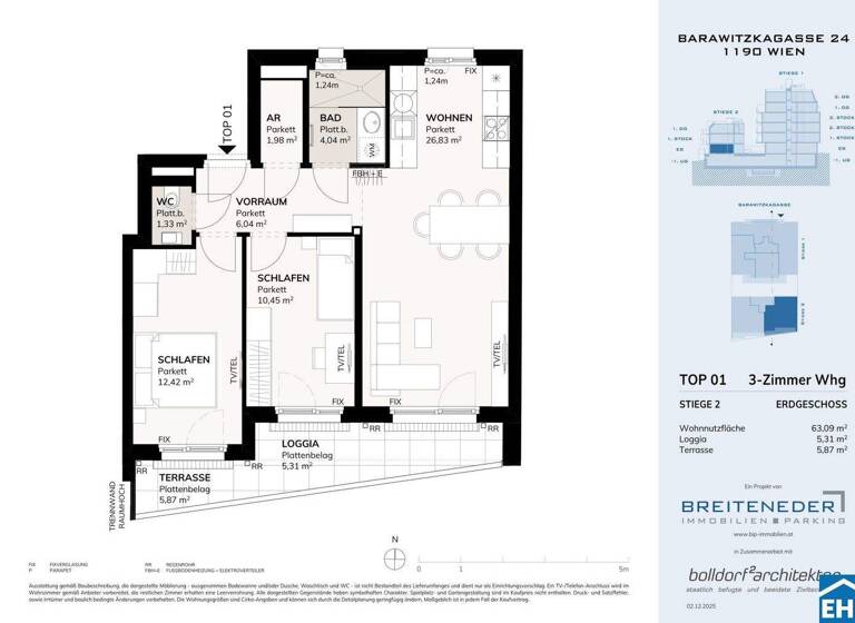 Wohnung zum Kauf - Erstbezug provisionsfrei 470.620 € 3 Zimmer 63,1 m² EG Barawitzkagasse Wien 1190