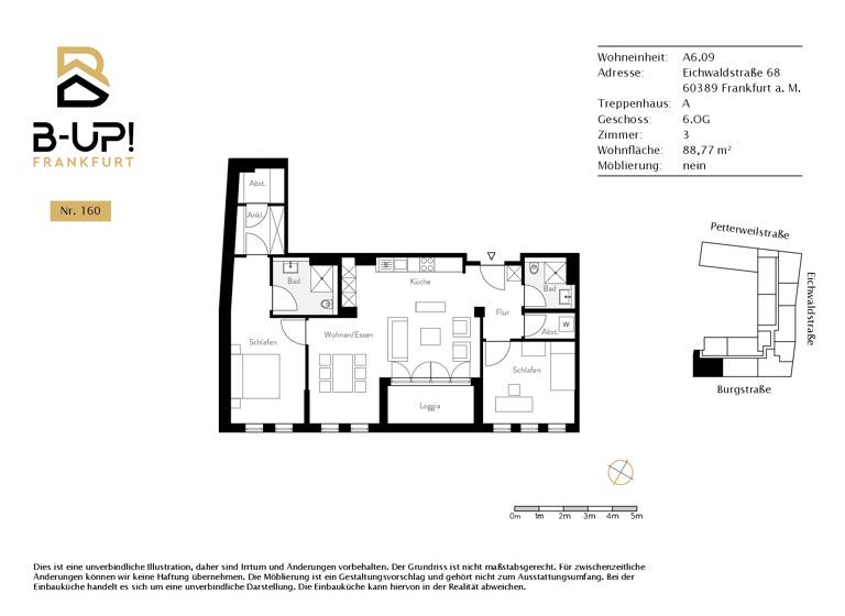 Wohnung zur Miete 2.470 € 3 Zimmer 89 m²<br/>Wohnfläche Dachgeschoss, 6.<br/>Geschoss Eichwaldstraße 68 Nordend-Ost Frankfurt am Main 60385