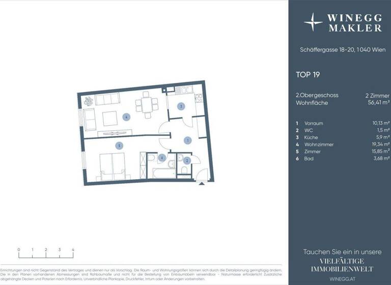Wohnung zum Kauf 449.000 € 2 Zimmer 56,3 m² 2. Geschoss Schäffergasse 18-20 Wien 1040