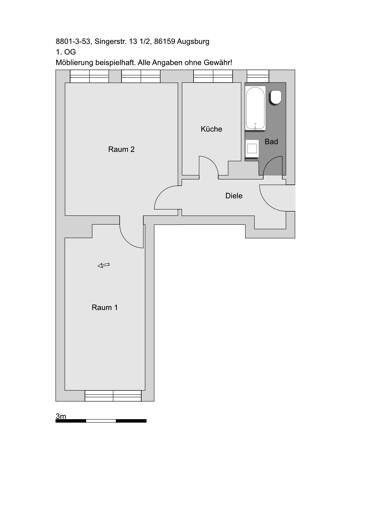 Wohnung zur Miete 547 € 2 Zimmer 47,5 m² 1. Geschoss frei ab 01.09.2025 Singerstr. 13 1/2 Bahnhofs- und Bismarckviertel Augsburg 86159