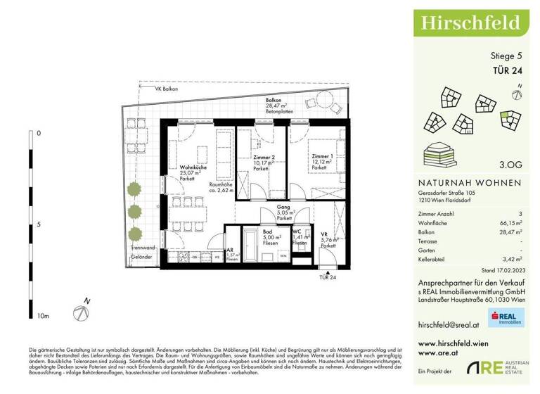 Wohnung zum Kauf - Erstbezug 425.000 € 3 Zimmer 66,2 m² 3. Geschoss Wien 1210