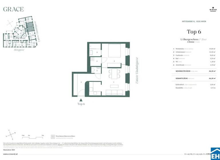 Wohnung zum Kauf - Erstbezug 449.000 € 2 Zimmer 46,5 m² 1. Geschoss Hetzgasse Wien 1030