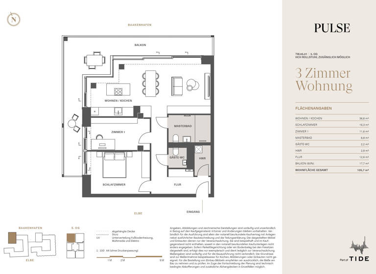 Studio zum Kauf provisionsfrei 1.597.000 € 3 Zimmer 105,7 m²<br/>Wohnfläche 5.<br/>Geschoss HafenCity Hamburg 20457