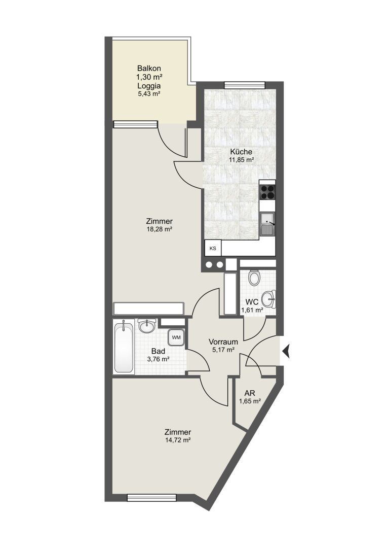 Wohnung zum Kauf 165.000 € 2 Zimmer Ufer Linz 4030