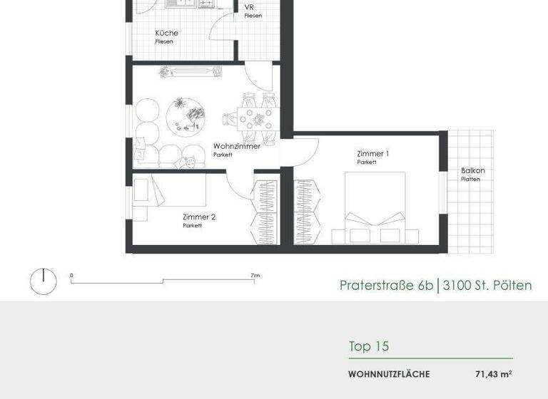 Wohnung zur Miete 298 € 3 Zimmer 67 m² Praterstraße 2-8 St. Pölten 3100