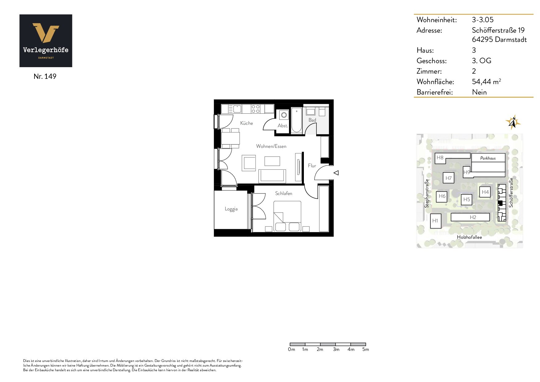 Wohnung zur Miete 1.120 € 2 Zimmer 54,4 m²<br/>Wohnfläche 3.<br/>Geschoss 01.02.2025<br/>Verfügbarkeit Schöfferstraße 19 Verlegerviertel Darmstadt 64295