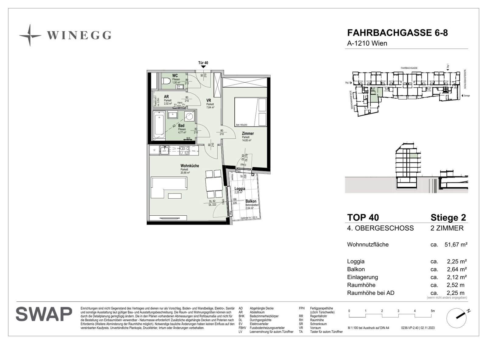 Wohnung zum Kauf provisionsfrei 378.300 € 2 Zimmer 51,7 m²<br/>Wohnfläche 4.<br/>Geschoss Fahrbachgasse 6 Wien 1210