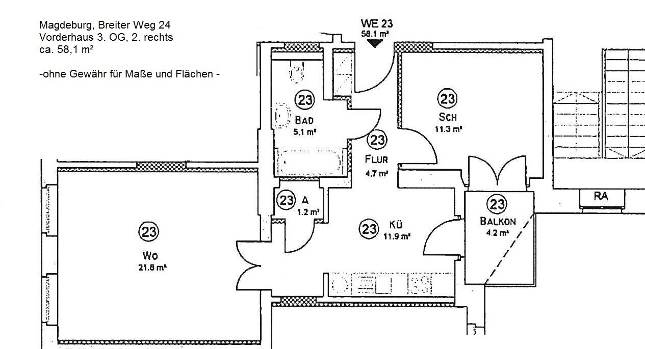 Wohnung zur Miete 459 € 2 Zimmer 58 m²<br/>Wohnfläche Breiter Weg 224 Hasselbachplatzviertel Magdeburg 39104