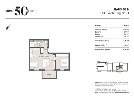 Wohnung zum Kauf - Erstbezug provisionsfrei 455.000 € 2 Zimmer 51,2 m² 1. Geschoss Römerstraße 50 B Gilching 82205