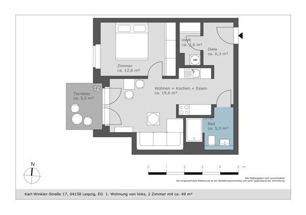 Wohnung zur Miete 635 € 2 Zimmer 48,8 m²<br/>Wohnfläche Karl-Winkler-Straße 17 Lindenthal Leipzig 04158