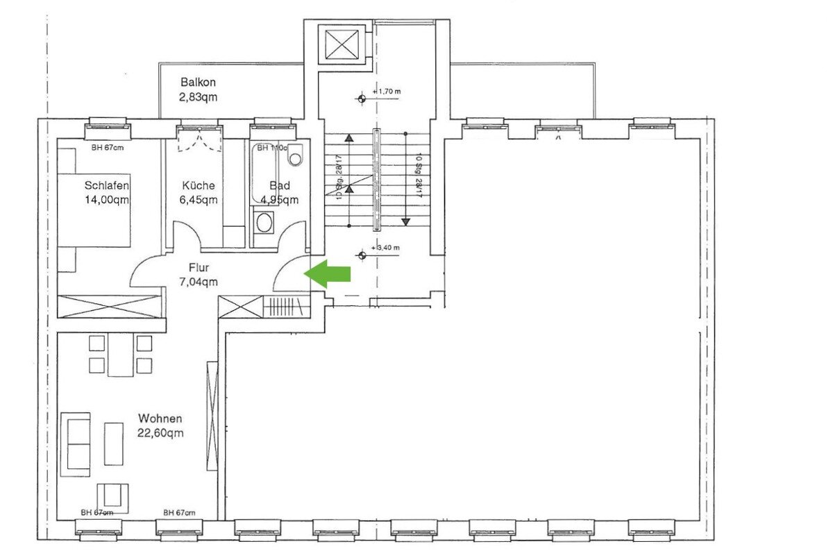 Wohnung zur Miete 373 € 2 Zimmer 59,2 m²<br/>Wohnfläche 1.<br/>Geschoss Ulbrichtstraße 7 Bernsdorf 425 Chemnitz / Bernsdorf 09126