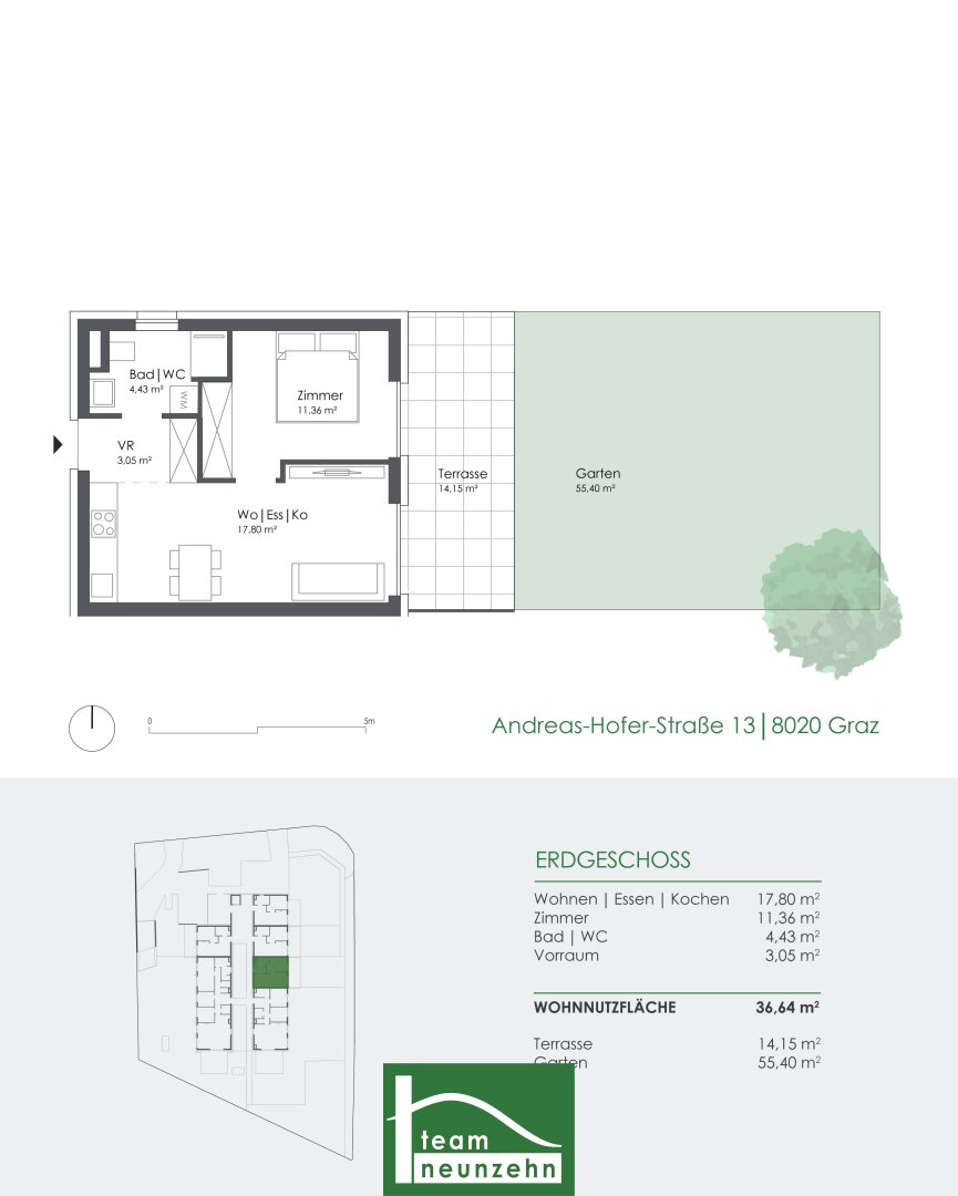 Wohnung zum Kauf 221.457 € 2 Zimmer 36 m²<br/>Wohnfläche EG<br/>Geschoss Andreas-Hofer-Straße 13 Eggenberg Graz 8020