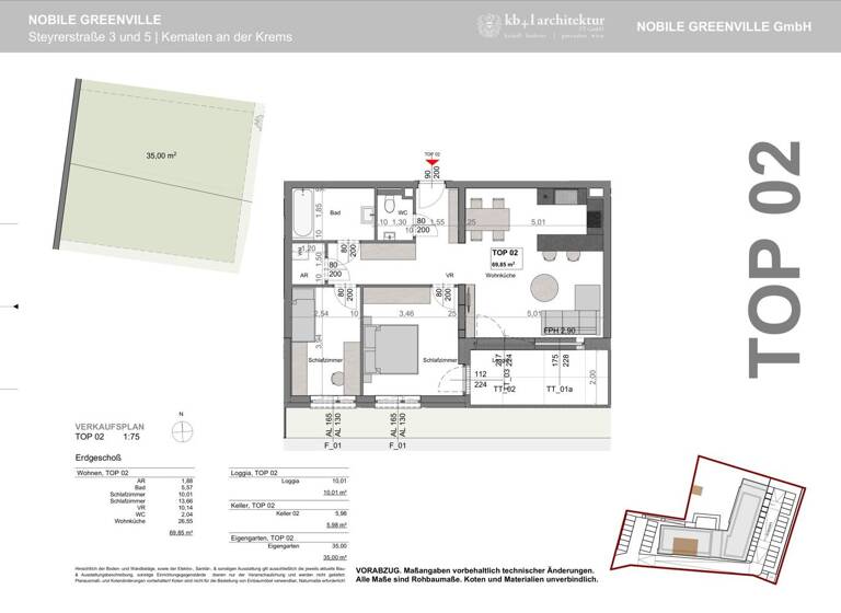Wohnung zum Kauf - Erstbezug 297.000 € 3 Zimmer 69,9 m² EG Kematen an der Krems 4531