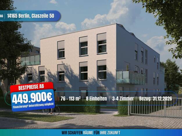 Terrassenwohnung zum Kauf - Neubau provisionsfrei als Kapitalanlage geeignet 449.900 € 3 Zimmer 76 m² Claszeile 50 Zehlendorf Berlin 14165