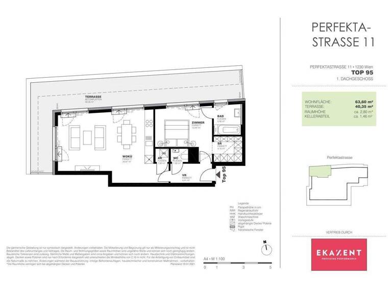 Wohnung zur Miete 1.099 € 2 Zimmer 63,6 m² 1. Geschoss Wien 1230