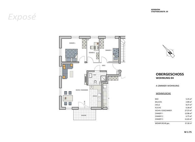 Wohnung zur Miete - Erstbezug 1.110 € 4 Zimmer 82 m² 2. Geschoss Stadtmauerstraße 69 Horrheim Vaihingen an der Enz 71665