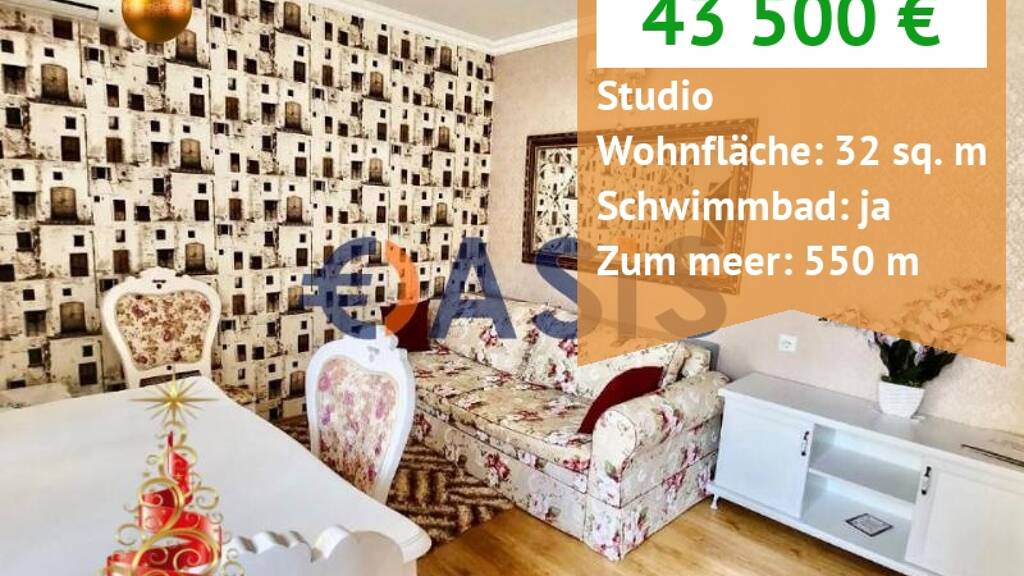 Studio zum Kauf provisionsfrei 43.500 € 1 Zimmer 32 m² 2. Geschoss kvartal Chayka 24 Sunny Beach 8240