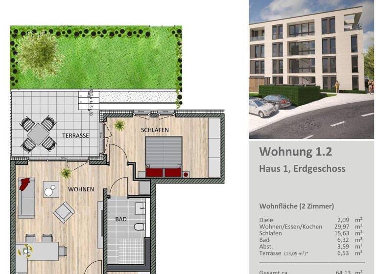 Wohnung zum Kauf - Erstbezug provisionsfrei 374.900 € 2 Zimmer 64,1 m² EG Köttgen-Allee Gladbach Bergisch Gladbach 51465
