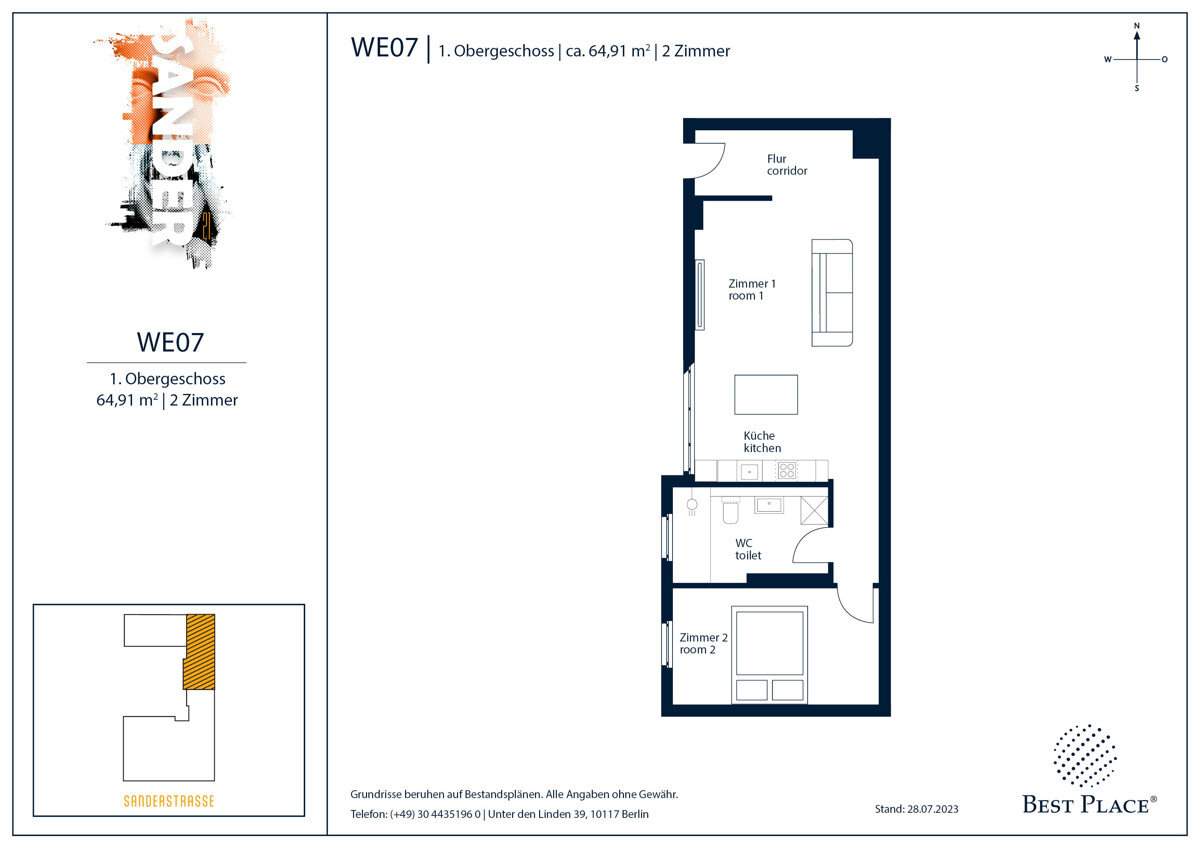 Wohnung zum Kauf provisionsfrei 449.000 € 2 Zimmer 64,9 m²<br/>Wohnfläche 1.<br/>Geschoss ab sofort<br/>Verfügbarkeit Sanderstraße 21 Neukölln Berlin 12047