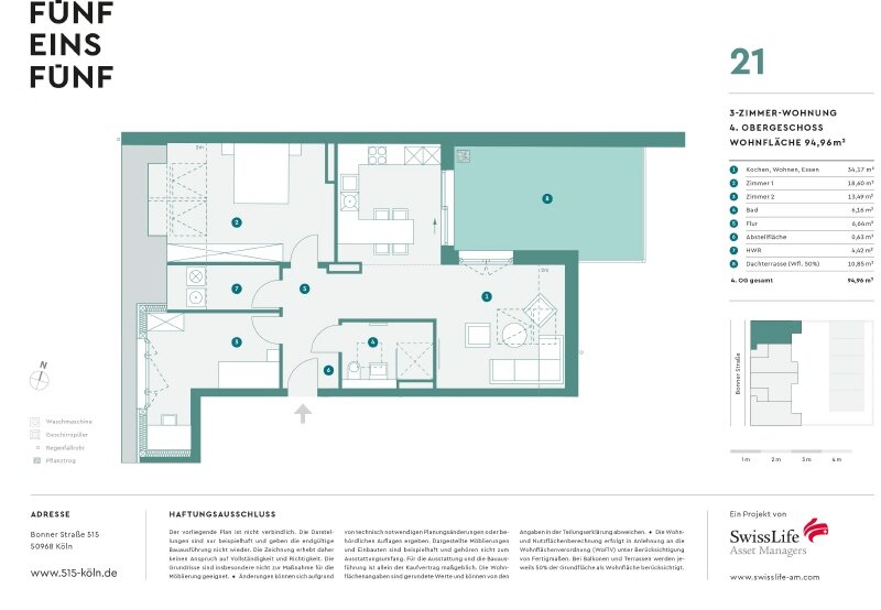 Wohnung zum Kauf provisionsfrei 869.900 € 3 Zimmer 95 m²<br/>Wohnfläche 4.<br/>Geschoss Marienburg Köln 50968