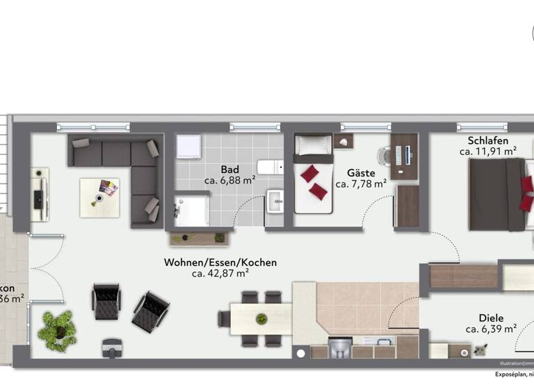 Wohnung zum Kauf 398.000 € 3 Zimmer 76 m² 1. Geschoss Amerang 83123