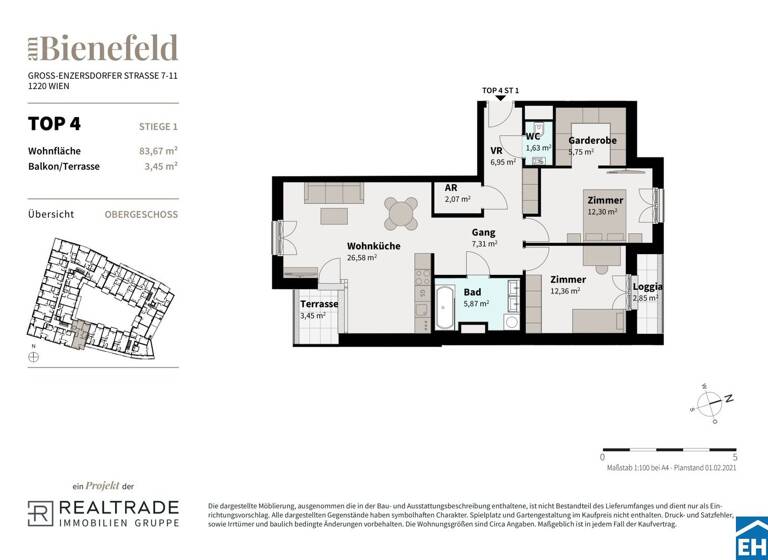 Wohnung zum Kauf - Erstbezug 399.000 € 3 Zimmer 80,8 m² 1. Geschoss Groß-Enzersdorfer Straße Wien 1220