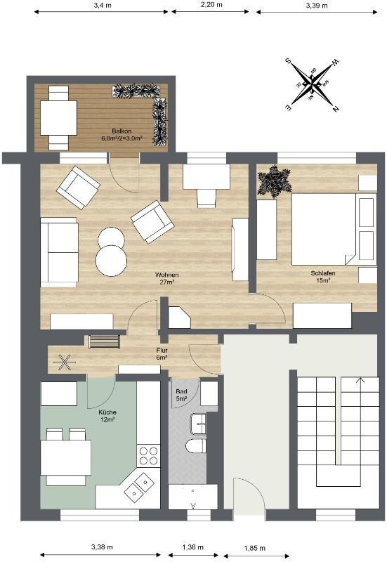 Wohnung zur Miete 646 € 2 Zimmer 68 m²<br/>Wohnfläche 4.<br/>Geschoss Dresdner Straße 27 Weida Riesa 01587