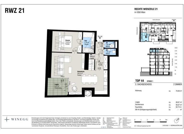 Wohnung zum Kauf - Erstbezug 1.190.000 € 2 Zimmer 70,6 m² 5. Geschoss Rechte Wienzeile 21 Wien 1040