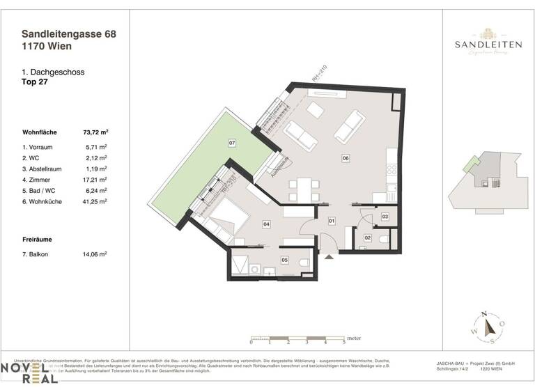 Wohnung zum Kauf - Erstbezug 699.000 € 2 Zimmer 73,7 m² 5. Geschoss Wien 1170