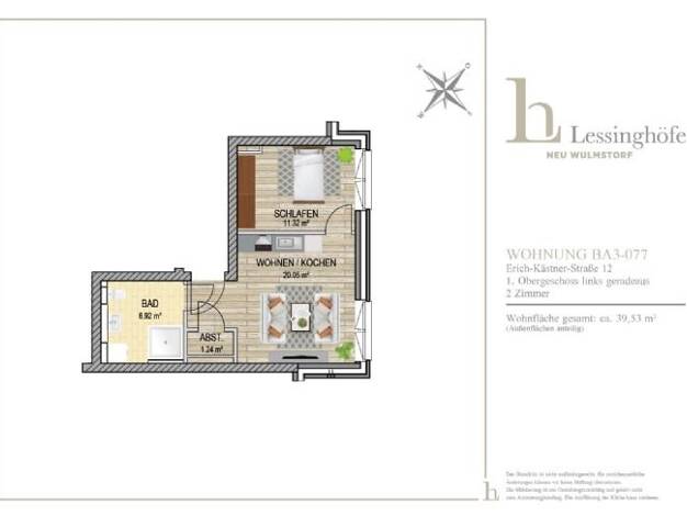Wohnung zur Miete 650 € 2 Zimmer 39,5 m² 1. Geschoss frei ab 01.05.2026 Erich-Kästner-Straße 12 Neu Wulmstorf 21629