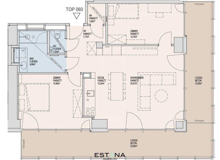 Wohnung zur Miete - Erstbezug 2.407 € 3 Zimmer 81,5 m² 32. Geschoss Donau-City-Straße Wien 1220