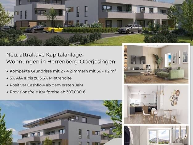 Terrassenwohnung zum Kauf - Erstbezug provisionsfrei 450.000 € 3 Zimmer 87,1 m² 1. Geschoss Oderstraße 4 Oberjesingen Herrenberg 71083