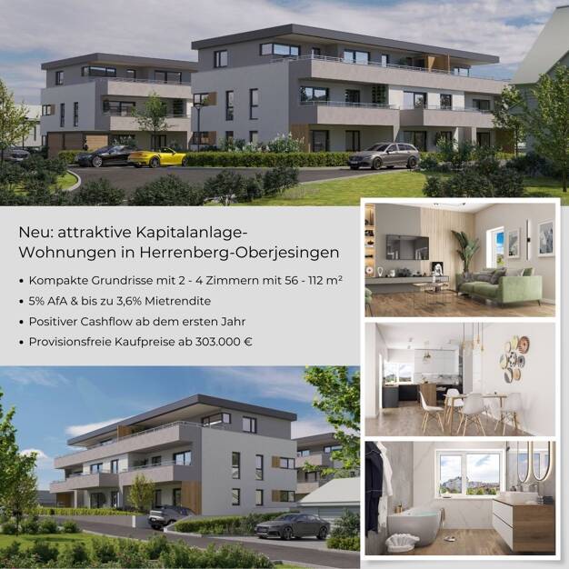 Terrassenwohnung zum Kauf - Erstbezug provisionsfrei 450.000 € 3 Zimmer 87,1 m² 1. Geschoss Oderstraße 4 Oberjesingen Herrenberg 71083