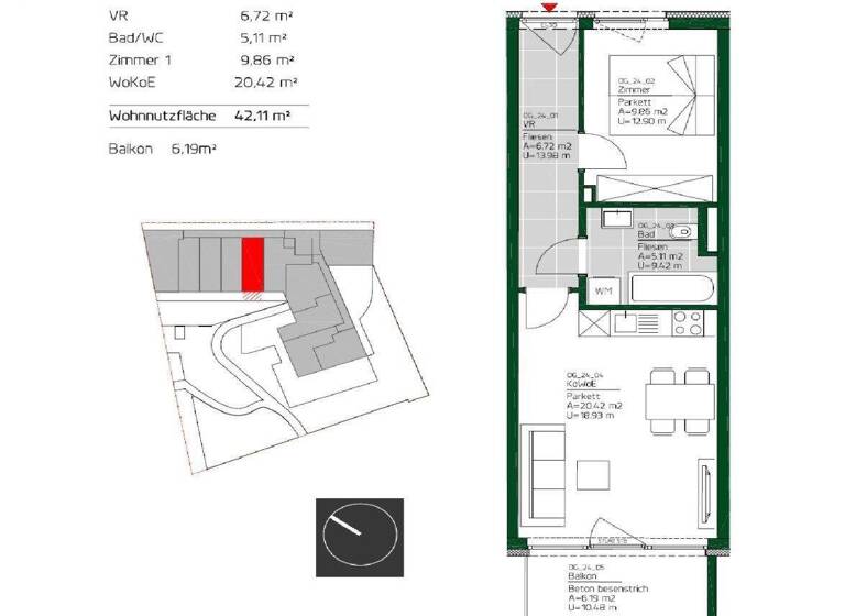 Wohnung zur Miete 434 € 2 Zimmer 42,1 m² 2. Geschoss frei ab 01.05.2026 Ungergasse 39 Gries Graz 8020