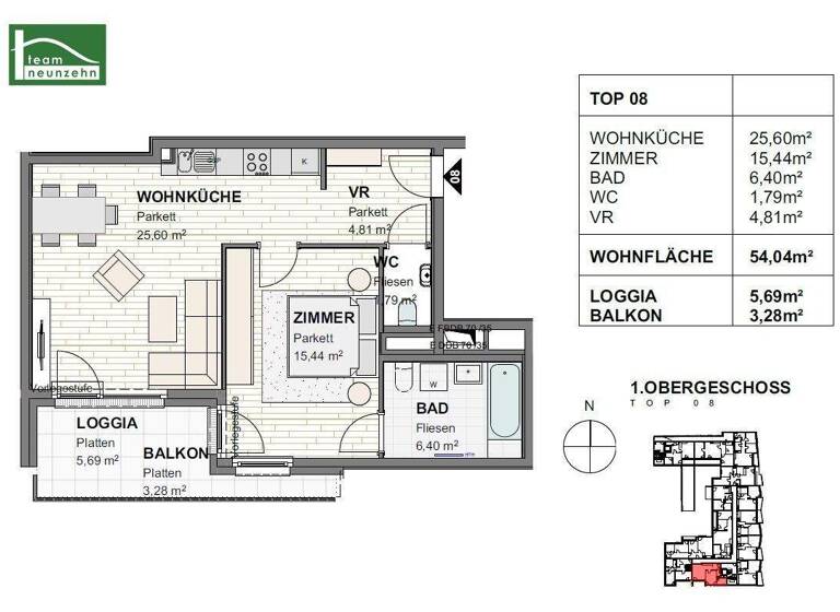 Wohnung zur Miete 632 € 2 Zimmer 54 m² 1. Geschoss frei ab 01.03.2026 Julius Raab-Promenade 31-35 St. Pölten 3100