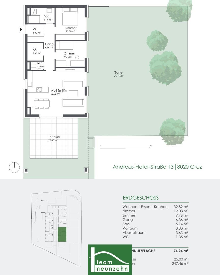 Wohnung zum Kauf 454.261 € 3 Zimmer 74,2 m²<br/>Wohnfläche EG<br/>Geschoss Andreas-Hofer-Straße 13 Eggenberg Graz 8020