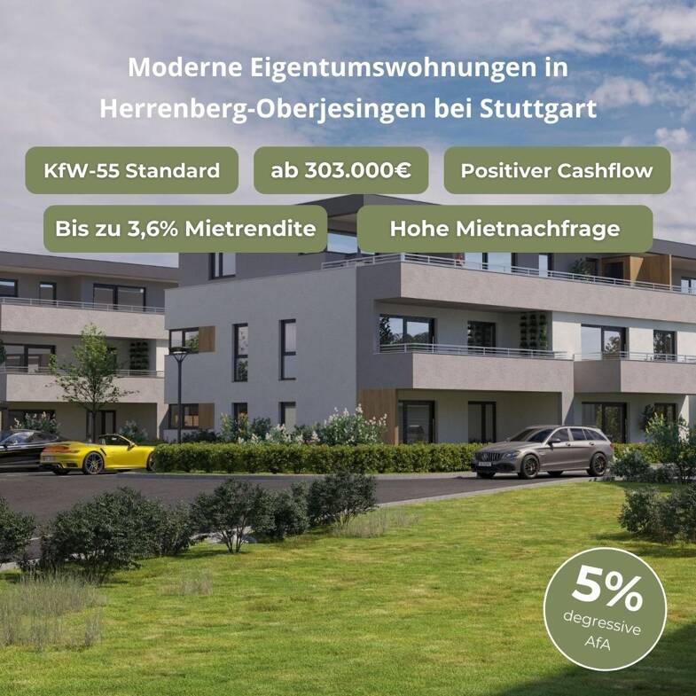 Terrassenwohnung zum Kauf provisionsfrei 305.000 € 2 Zimmer 58,1 m² 1. Geschoss Oderstraße 4 Oberjesingen Herrenberg 71083