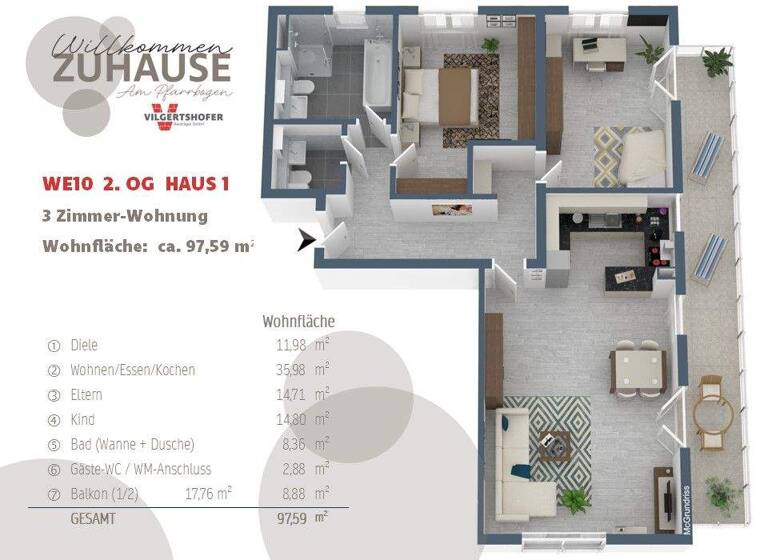 Wohnung zum Kauf - Erstbezug provisionsfrei 799.000 € 3 Zimmer 97,6 m² 2. Geschoss frei ab sofort Bürgermeister-Krug-Weg 1 Olching 82140