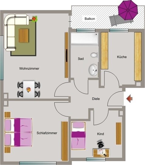 Wohnung zur Miete 469 € 3,5 Zimmer 57,8 m²<br/>Wohnfläche EG<br/>Geschoss Mozartstraße 8 Neukirchen Neukirchen-Vluyn 47506