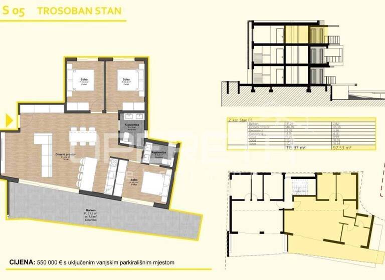 Wohnung zum Kauf 550.000 € 4 Zimmer 92 m² 2. Geschoss Rogoznica