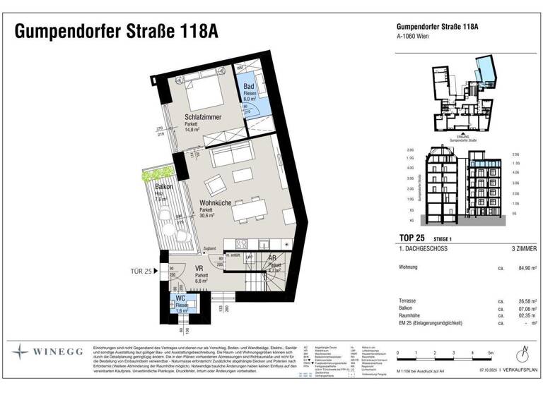 Wohnung zum Kauf - Erstbezug 990.000 € 3 Zimmer 84,9 m² 4. Geschoss Gumpendorfer Straße Wien 1060