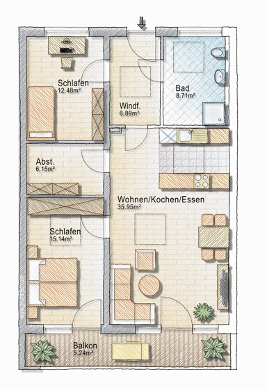 Wohnung zum Kauf 459.900 € 3 Zimmer 91 m² 2. Geschoss frei ab sofort Deggendorf Deggendorf 94469