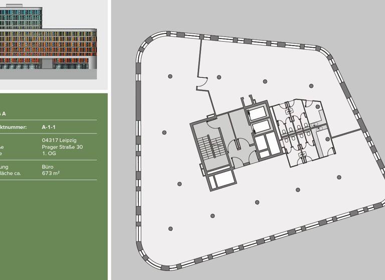 Bürofläche zur Miete - Erstbezug provisionsfrei 22 € 2.066 m² Bürofläche teilbar ab 270 m² Zentrum-Südost Leipzig 04103