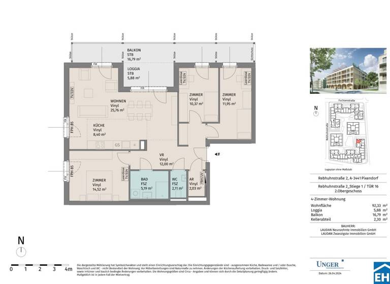 Wohnung zur Miete - Erstbezug 984 € 4 Zimmer 92,3 m² 2. Geschoss Rebhuhnstraße Pixendorf 3451