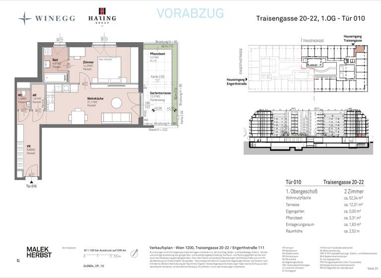 Wohnung zum Kauf - Erstbezug 311.600 € 2 Zimmer 52,3 m² 1. Geschoss Traisengasse 20-22 Wien 1200