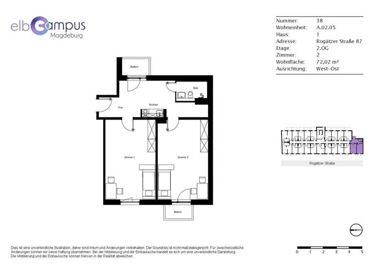 WG-Zimmer zur Miete - Erstbezug 955 € 2 Zimmer 72,1 m² 2. Geschoss Rogätzer Straße 87 Alte Neustadt Magdeburg 39106