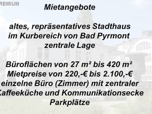 Büro zur Miete 2 € 1 Zimmer 32 m² Bürofläche Bad Pyrmont 31812
